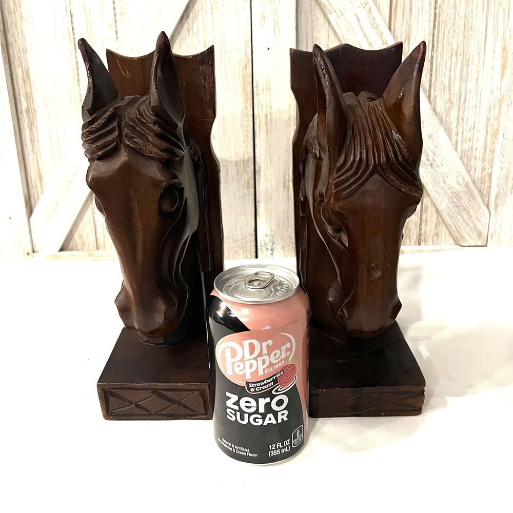 VTG Hand Carved Wood Horse Head Bookends Western Rustic Decor Cowboy Equestrian - Picture 9 of 9